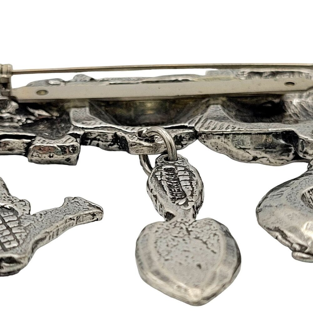 Sheridan Silvertone Pewter Gardening Theme Brooch Hat Trowel Watering Can Charms - Picture 3 of 4